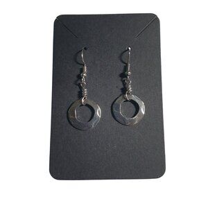 Hammered Silver Tone Circle Drop Dangle Earrings Minimalist Lightweight Jewelry